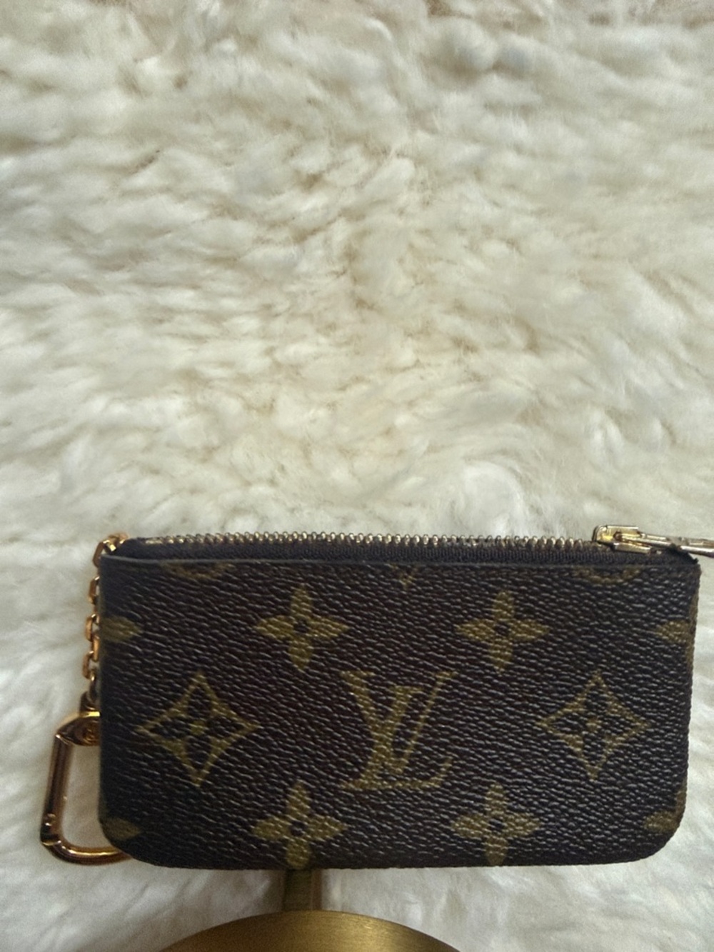 Louis Vuitton Monogram Brown Zip Card Pouch with Gold Hardware
